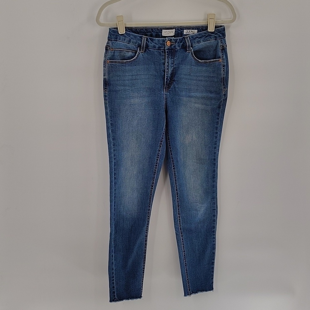 Kensie denim ultimate high rise skinny jeans size 6 28 stretch raw hem